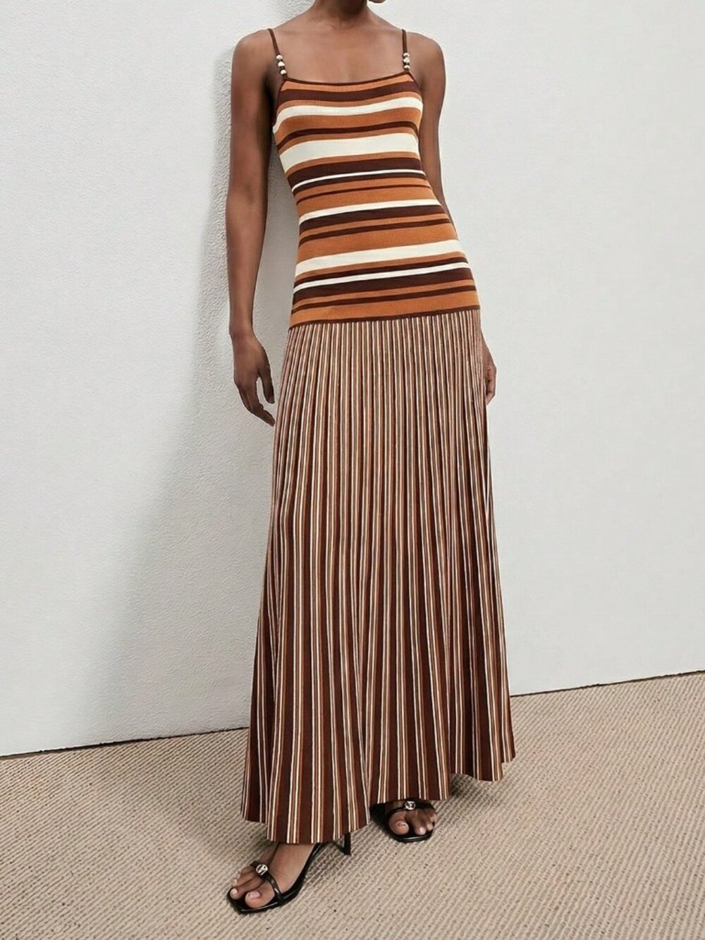 Brown Casual Women's Striped Minimalist Camisole Sweater Dress - Picture 5 of 6